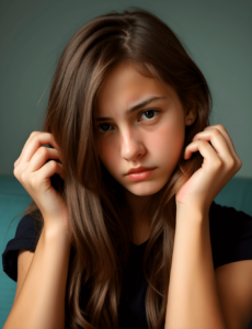 Teenage girl pulls her hair due to trichotillimania